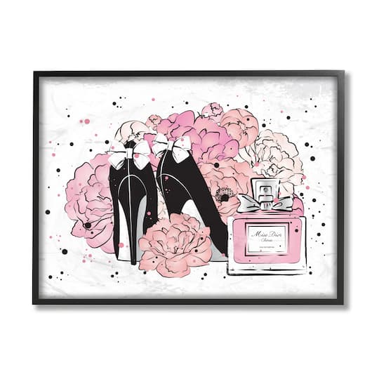 Stupell Industries Glam Pink Peonies & Heels Black Framed Wall Art
